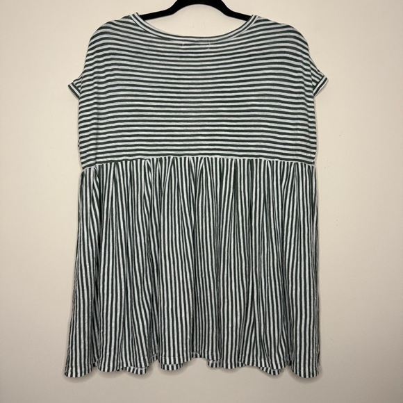 MUSTARD SEED Lagenlook Striped Olive Green Flowy Babydoll Blouse Top - Picture 5 of 6